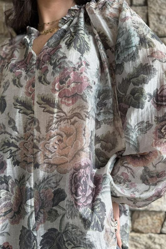 Country Garden Chintz Blouse Charcoal